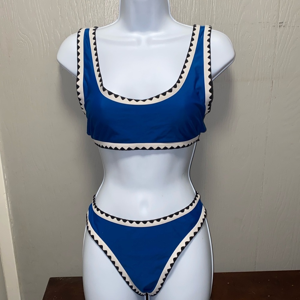 SHEIN/ CUPSHE Blue Black White Crochet Bikini 2 Piece Swimwear Size S